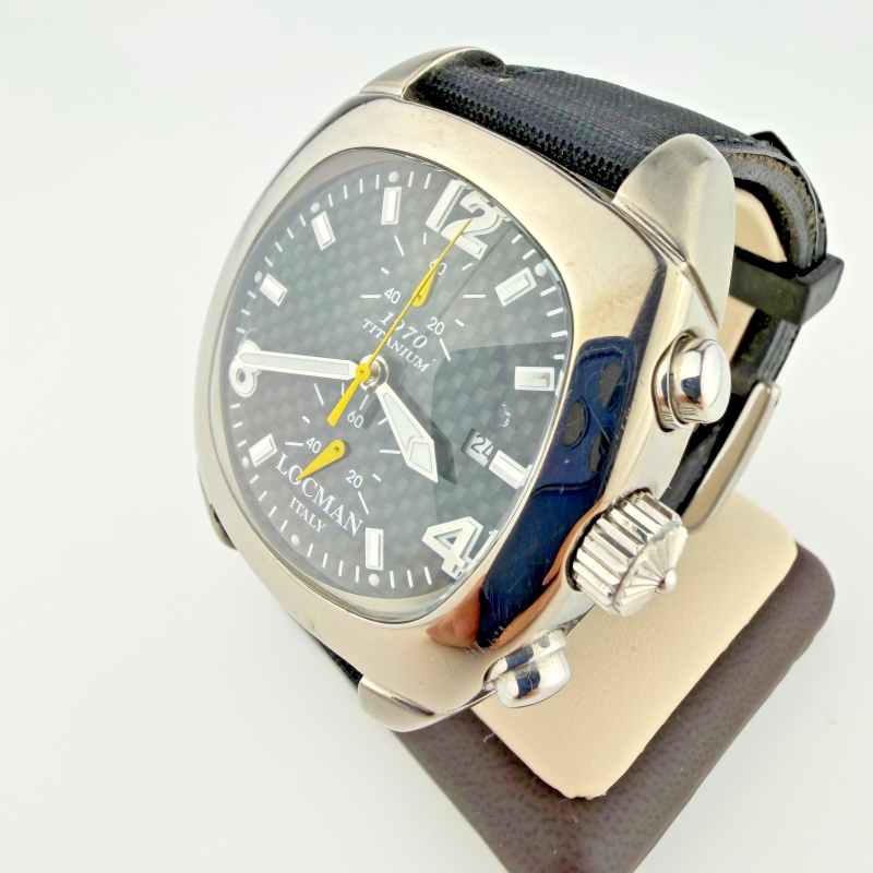 Locman Titanio 1970 Titanium Chronograph Watch 46mm Case Black Cordura Strap