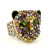 Multi Gemstone Silver Panther/Jaguar Head Ring Sz.11