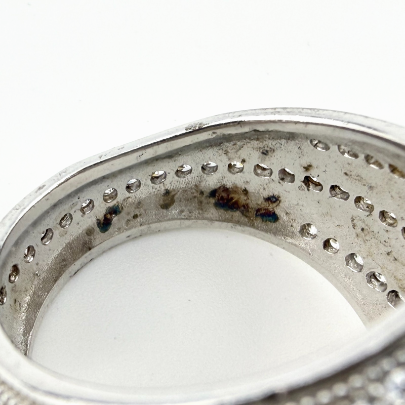 Hip Hop Ring Silver Finish With a Scattering of Cubic Zirconia Stones Size 10.25