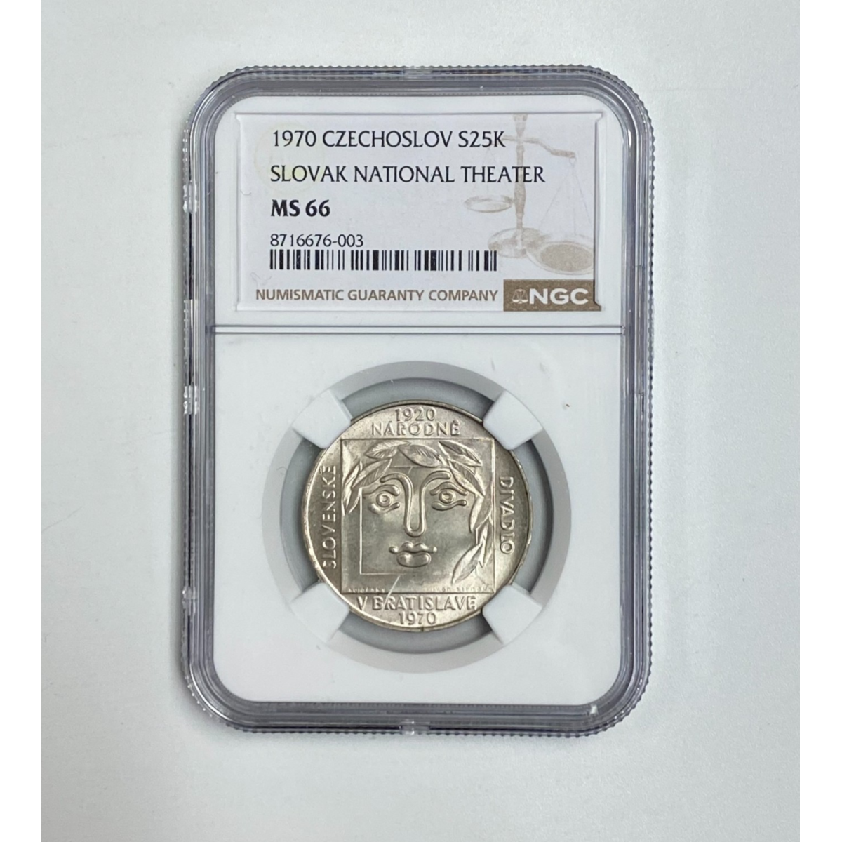 1970 NGC MS66 Czechoslovakia S25K  Silver Coin