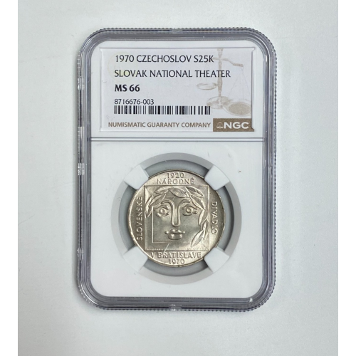 1970 NGC MS66 Czechoslovakia S25K  Silver Coin