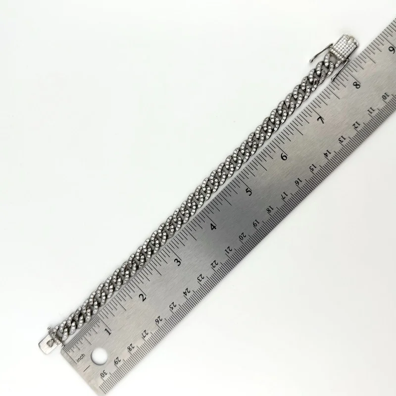 925 BSI Cuban Link Bracelet Fully CZ Encrusted – Miami Cuban Style  8.5''