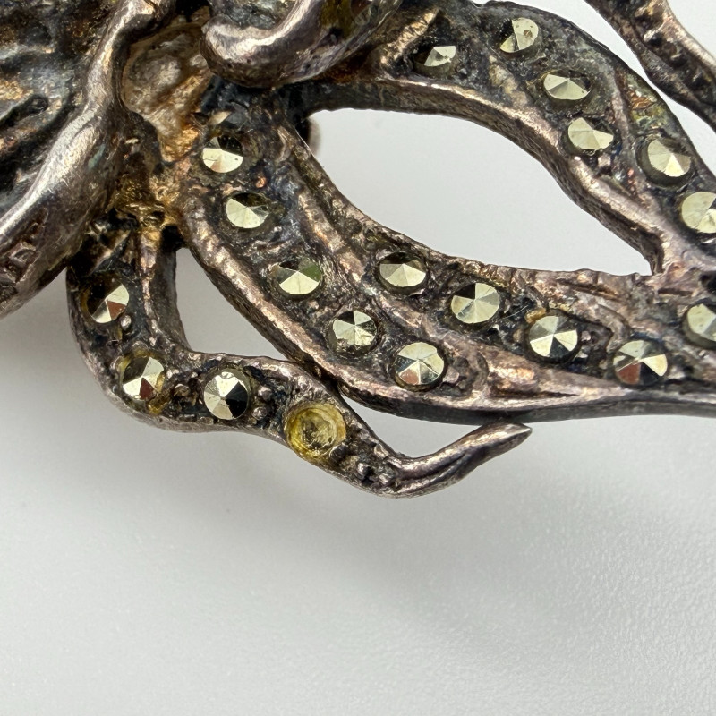 Unique Vintage Sterling Silver and Marcasite Gladiolus Flower Pin Brooch