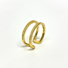 Yellow Gold Plated Double Band Cubic Zirconia .925 Silver Ring Sizes 8