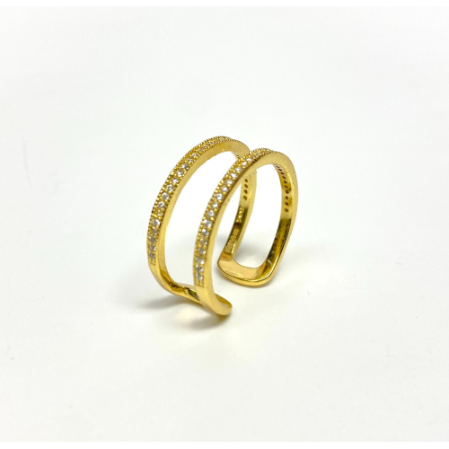 Yellow Gold Plated Double Band Cubic Zirconia .925 Silver Ring Sizes 8