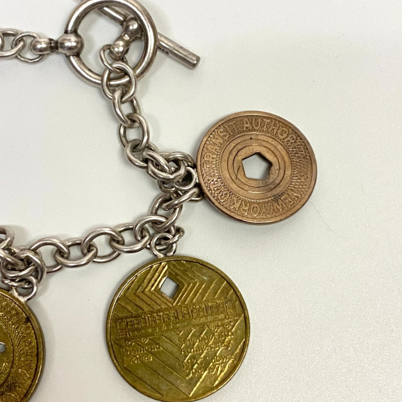Vintage NYC Subway Token Charm Bracelet 925 Sterling Silver 7”- 31.3g Vintage NYC Subway Token Charm Bracelet 925 Sterling Silver 7”- 31.3g