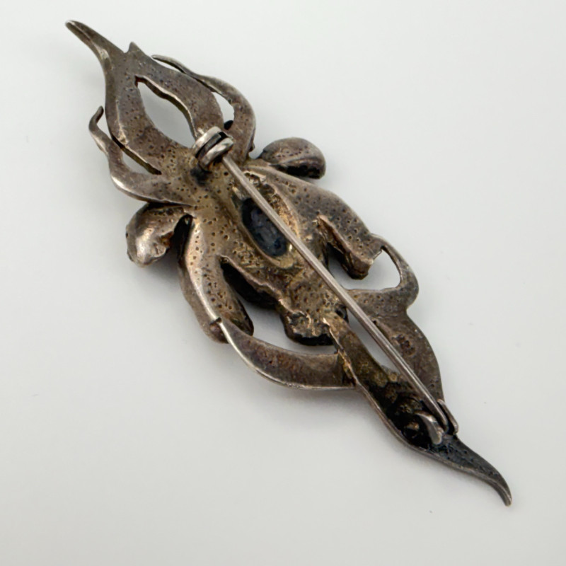 Unique Vintage Sterling Silver and Marcasite Gladiolus Flower Pin Brooch