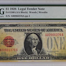 FR#1500 $1.1928 PMG LEGAL TENDER NOTE (AA BLOCK)20 VERY FINE.SN#A00966376A