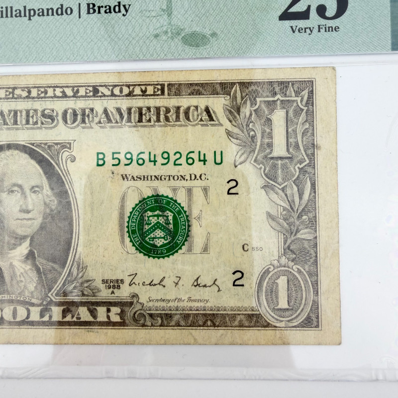 1988A $1 FRN New York Fr. 1915-B BU Block PMG 25 Villalpando/Brady B59649264U
