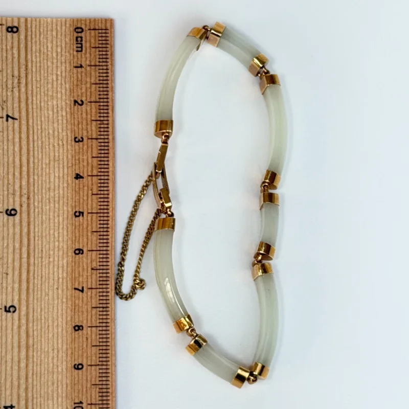 14k Yellow Gold “Joy” Clasp 7 Segments Celadon Green Jade Bracelet