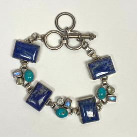 S J. 925 Sterling Silver Bracelet with Lapis Lazuli &Turquoise