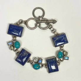 S J. 925 Sterling Silver Bracelet with Lapis Lazuli &Turquoise