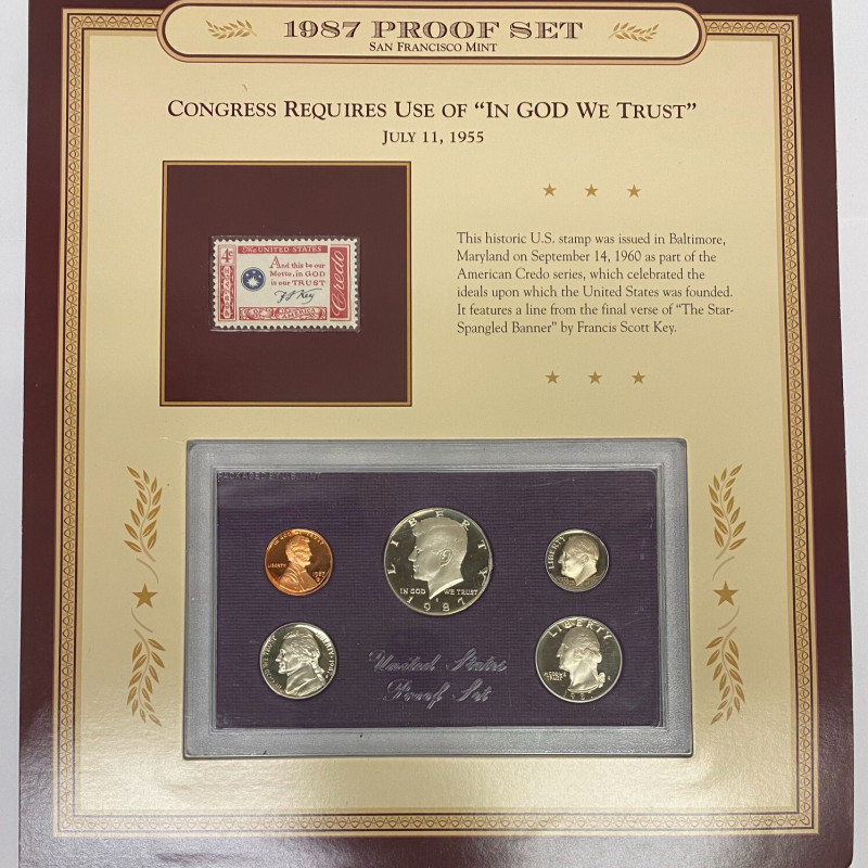 1987 San Francisco Mint Proof Set with Historic 1960 American Credo Stamp
