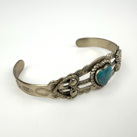 Vintage Bell Trading Post Turquoise Nickel Silver Southwestern Cuff Bracelet