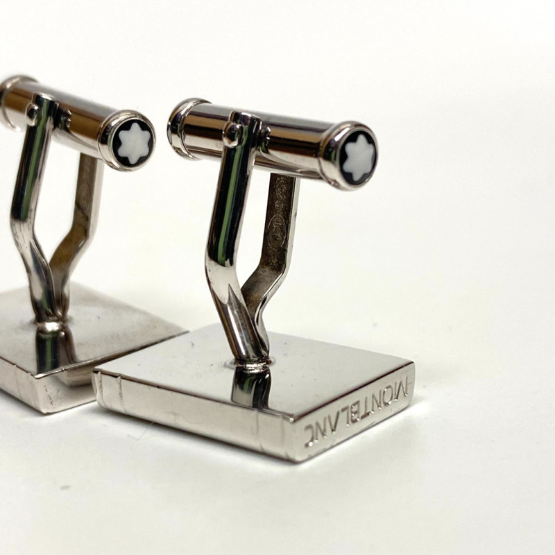 Montblanc Germany Sterling Silver Basket Wave Enamel Star Logo Cuff links