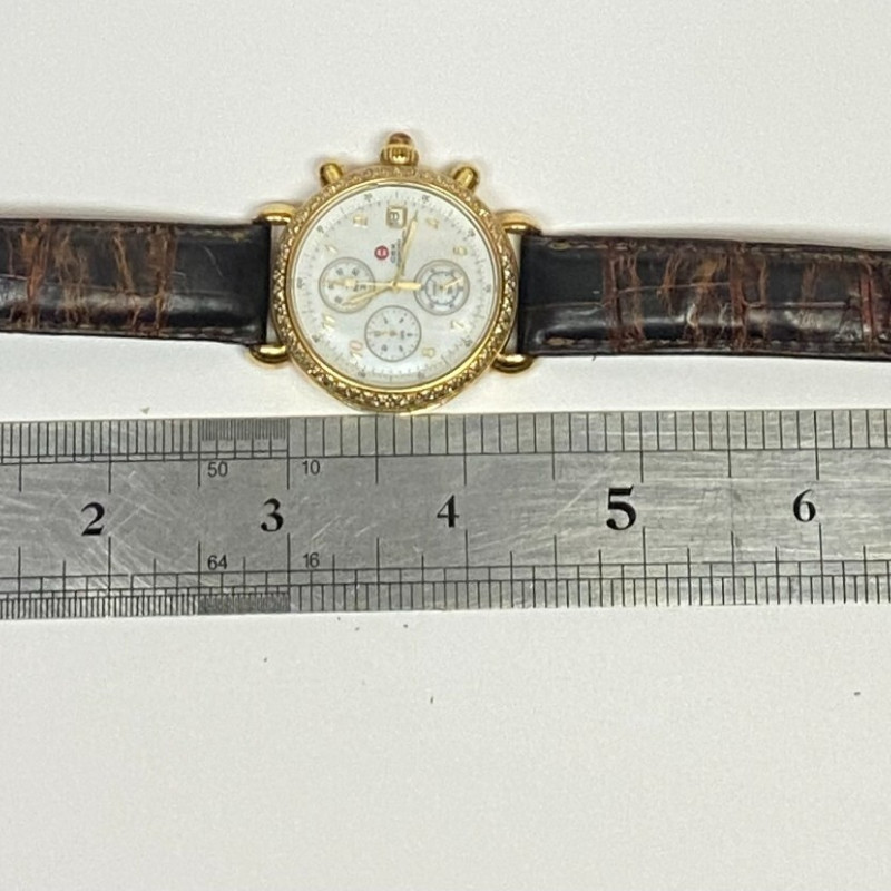 MICHALE DIAMOND BEZEL WITH ORIGYN LEATHER BAND WATCH 36mm