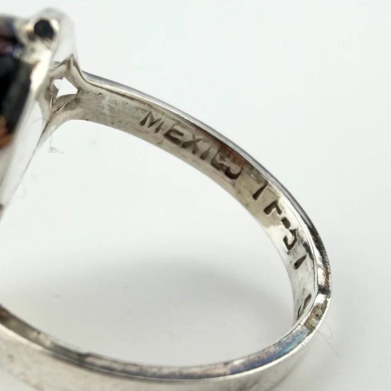 Vintage Mexican Sterling Silver Tiger's Eye Bypass Ring Signed Mexico TF-57 925