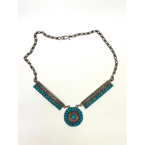 Zuni sterling silver turquoise necklace by Art Acoya