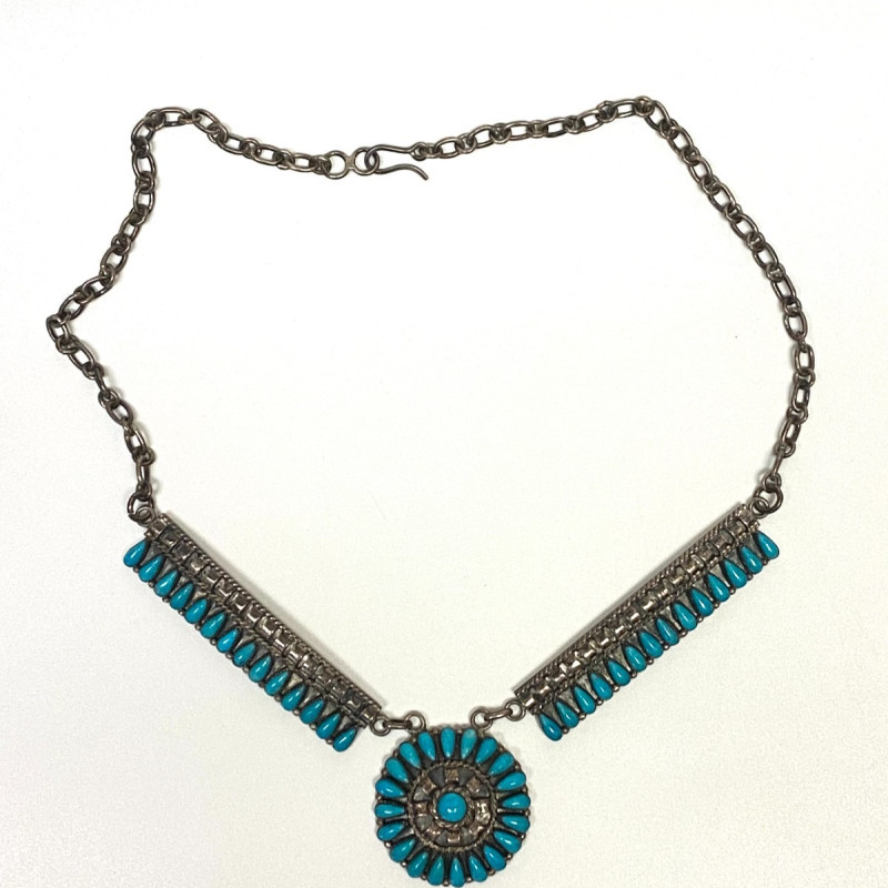 Zuni sterling silver turquoise necklace by Art Acoya
