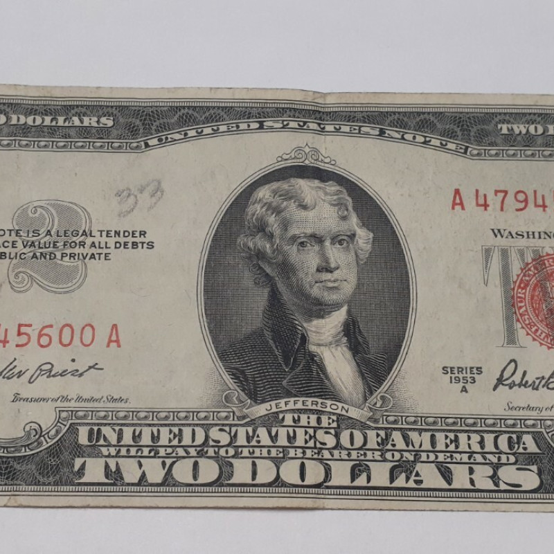 $2  1953 Red Seal United States Note Dollar Bill