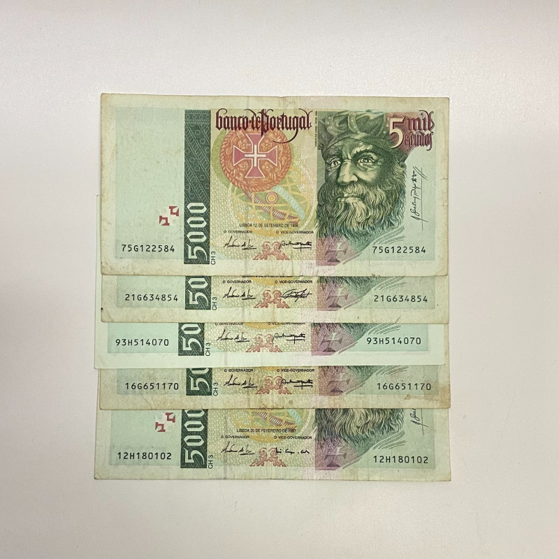 Portugal 5000 Escudos 1995x2, 1996, 1997, 1998 Bills Portugal 5000 Escudos 1995x2, 1996, 1997, 1998 Bills