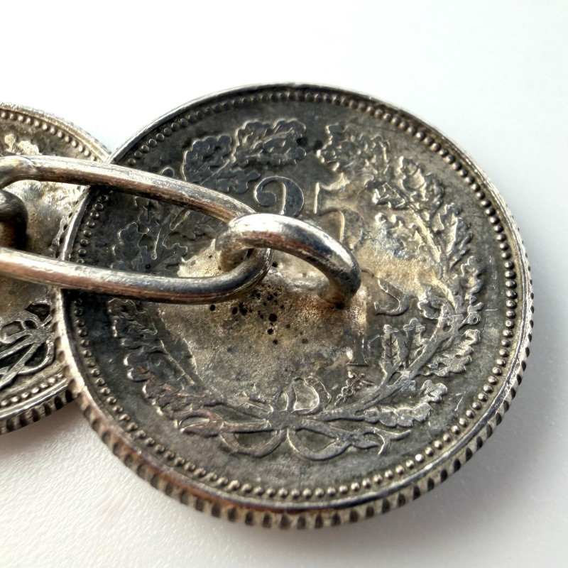 Silver Cufflinks Made From Netherlands Coins 25 & 10 Cents 1926-1945 Years
