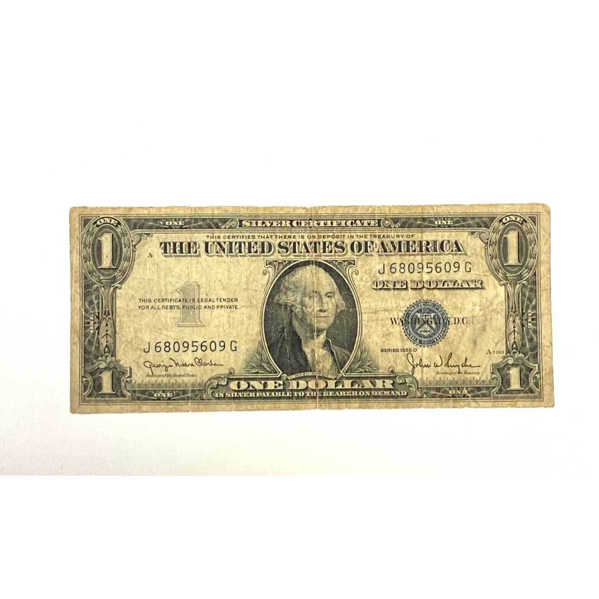 1935 SERIES D $1 ONE DOLLAR SILVER CERTIFICATE NOTE J68095609G