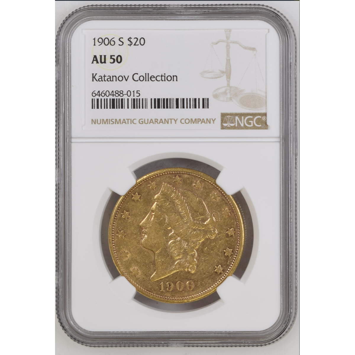 1906-S $20 Liberty Gold Double Eagle NGC AU 50