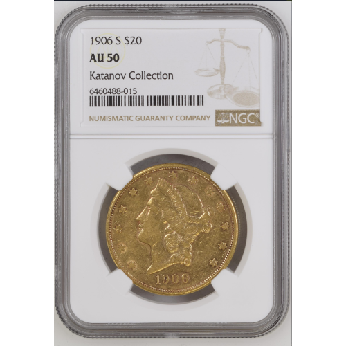 1906-S $20 Liberty Gold Double Eagle NGC AU 50 1906-S $20 Liberty Gold Double Eagle NGC AU 50