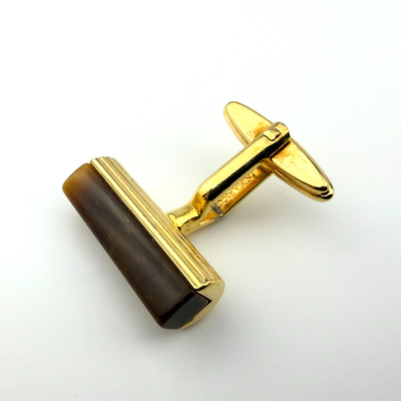 Vintage NINA RICCI Gold Tone Plated Tiger's Eye Cufflinks France Hallmarked