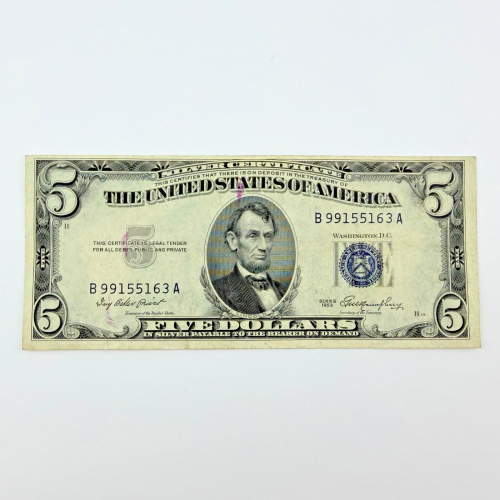 1953 Series $5 Blue Seal Silver Certificate - Palindrome 1551 & Double - 99 1953 Series $5 Blue Seal Silver Certificate - Palindrome 1551 & Double - 99