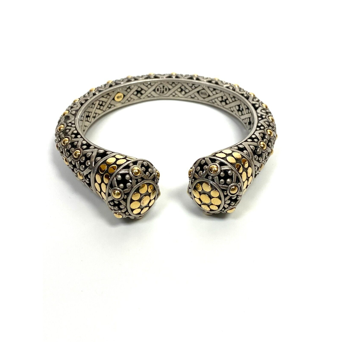 John Hardy Bracelet Dot Kick 925 Silver 18k Yellow Gold Cuff