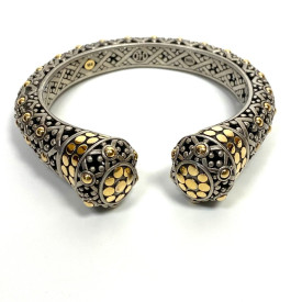 John Hardy Bracelet Dot Kick 925 Silver 18k Yellow Gold Cuff