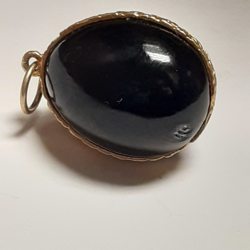 Antique Sterling Silver & And Black Colored Enamel Egg With Red Stone Penda
