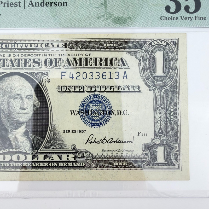 1957 $1 Silver Cert Fr. 1619 FA Block Priest/Anderson PMG 35 EPQ F42033613A