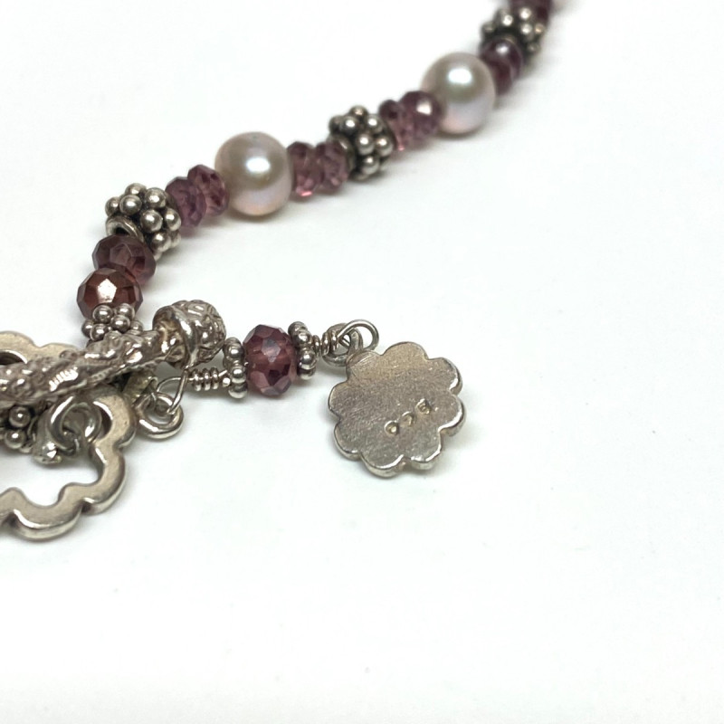 ML Sterling Silver 925 Pink Faceted Glass Stylish bead Bracelet
