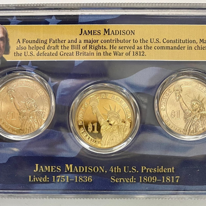 2007 PDS Official First Day of Issue James Madison Presidential 3 Coin Set