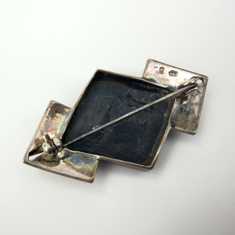 Vintage Geometrical Pin / Brooch with Black Onyx and Marcasite 925 Sterling