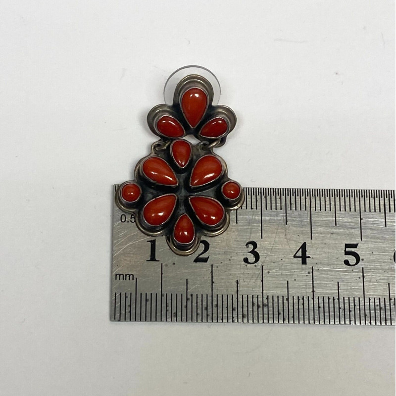 Geneva g. A. Sterling Silver CLUSTER DANGLE EARRINGS Red Mediterranean CORAL