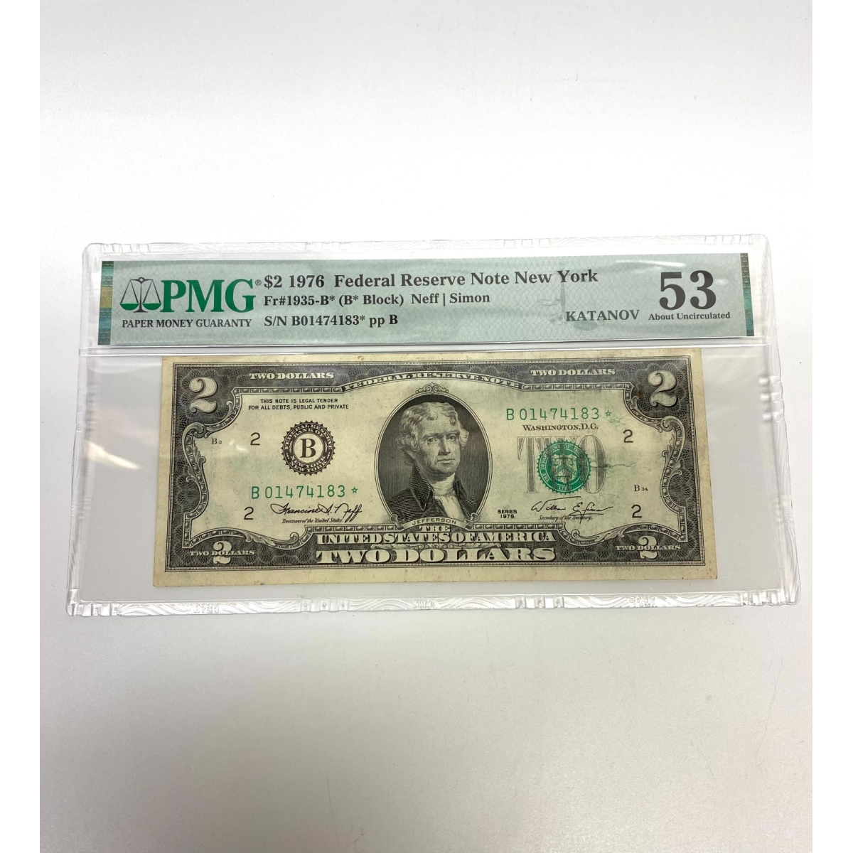 Fr 1935-B* (B* Block) $2 1976 FRN New York PMG 53