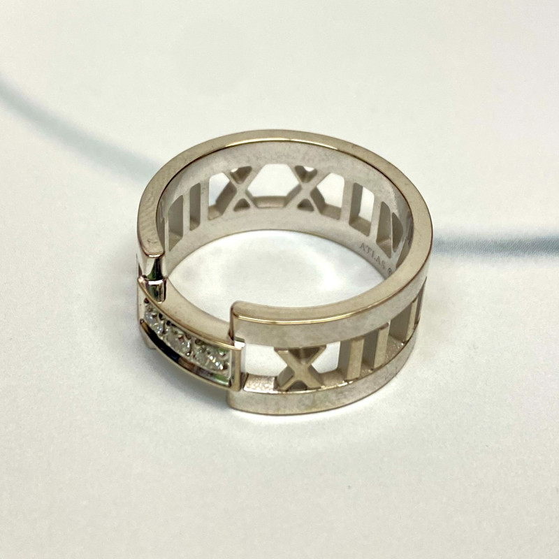 Tiffany & Co. Atlas 18K White Gold Three Diamond Open Band Ring Size 6