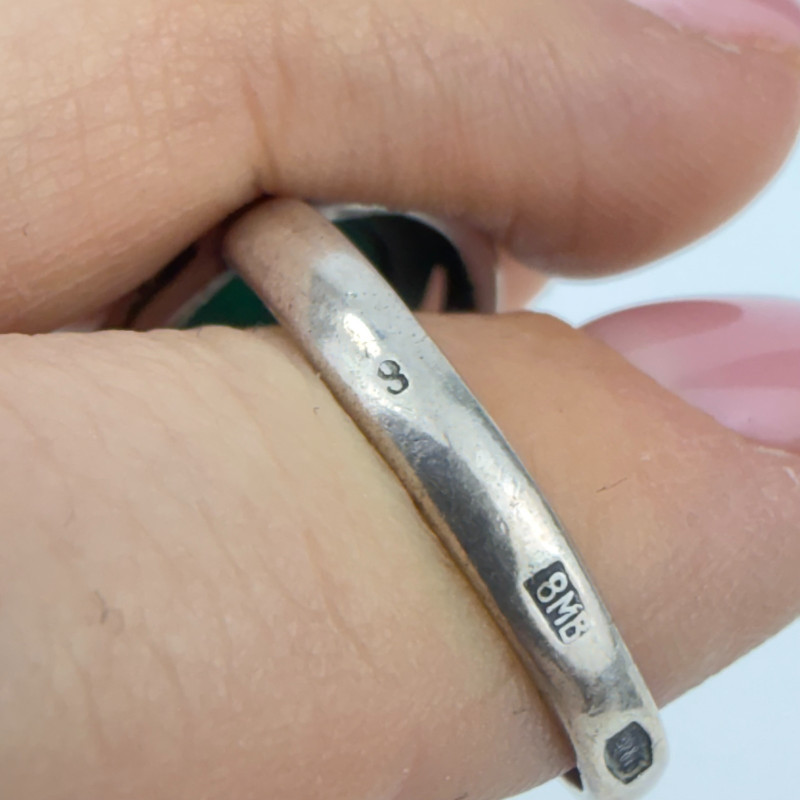 Vintage Retro Soviet Malachite Cabochon Silver Ring *Star 8MV* from USSR, Size 9