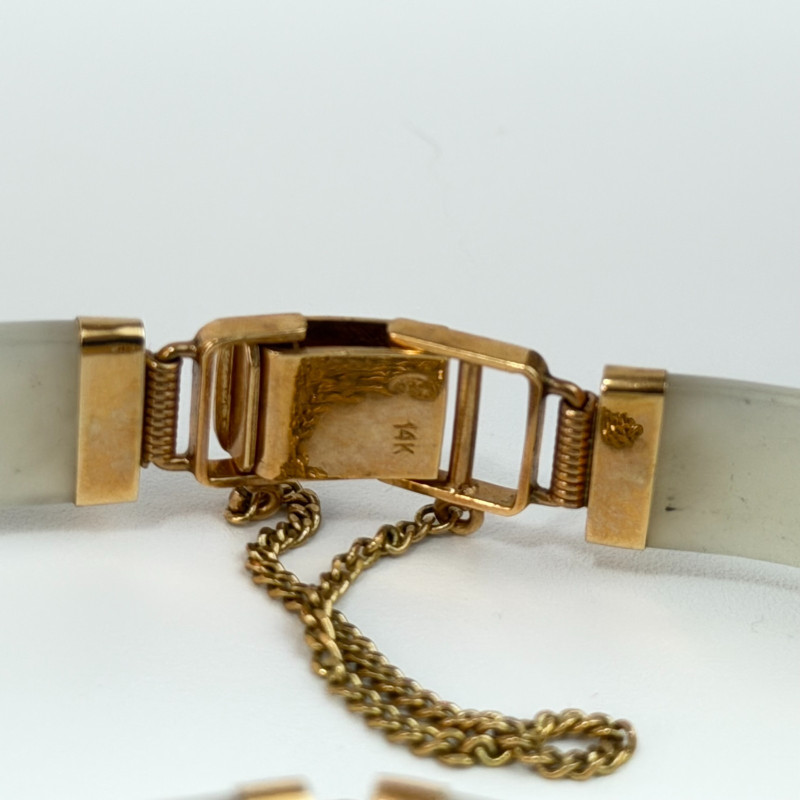 14k Yellow Gold “Joy” Clasp 7 Segments Celadon Green Jade Bracelet