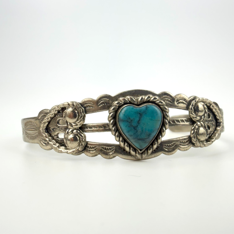 Vintage Bell Trading Post Turquoise Nickel Silver Southwestern Cuff Bracelet