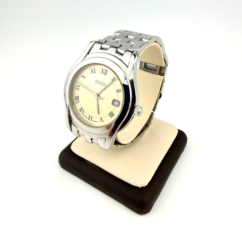 Gucci Unisex Silver Dial Stainless Steel Swiss Quartz Watch Bracelet 5500m