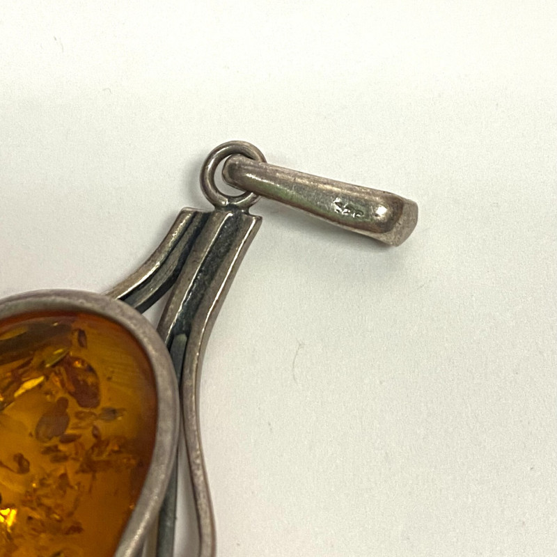 Silver Vintage Real Amber Modernist Pendant