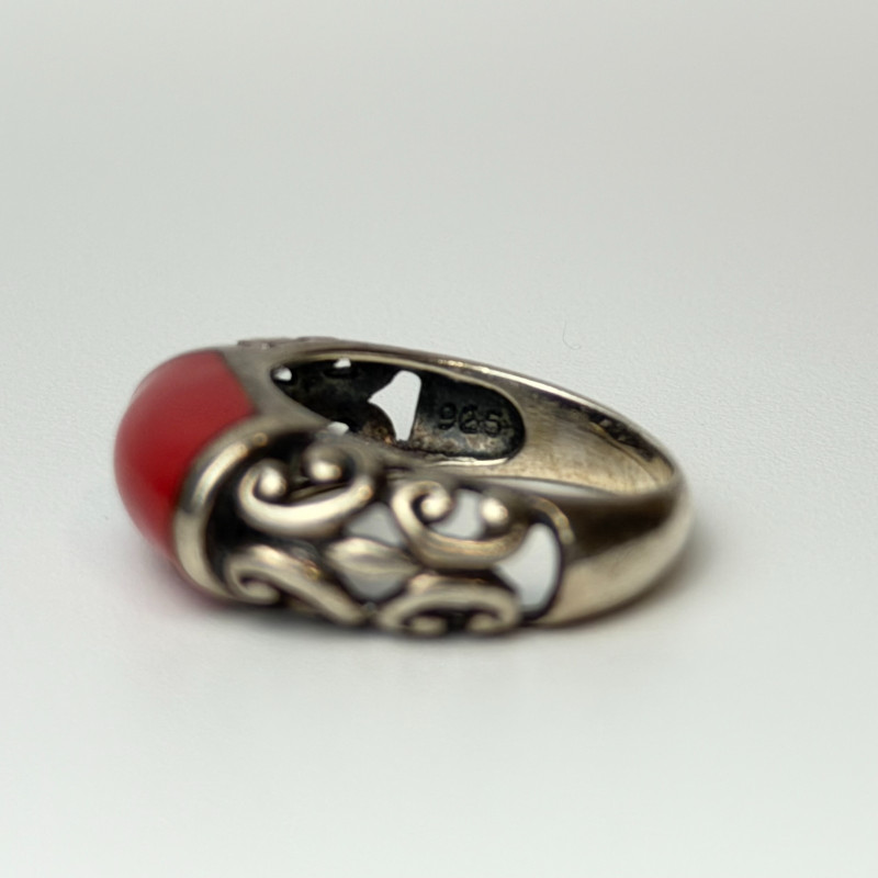 Vintage Tag Sterling Silver Red Coral ring, sz 7.0