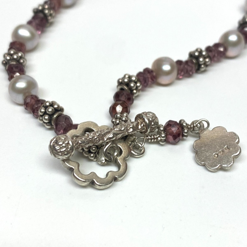 ML Sterling Silver 925 Pink Faceted Glass Stylish bead Bracelet