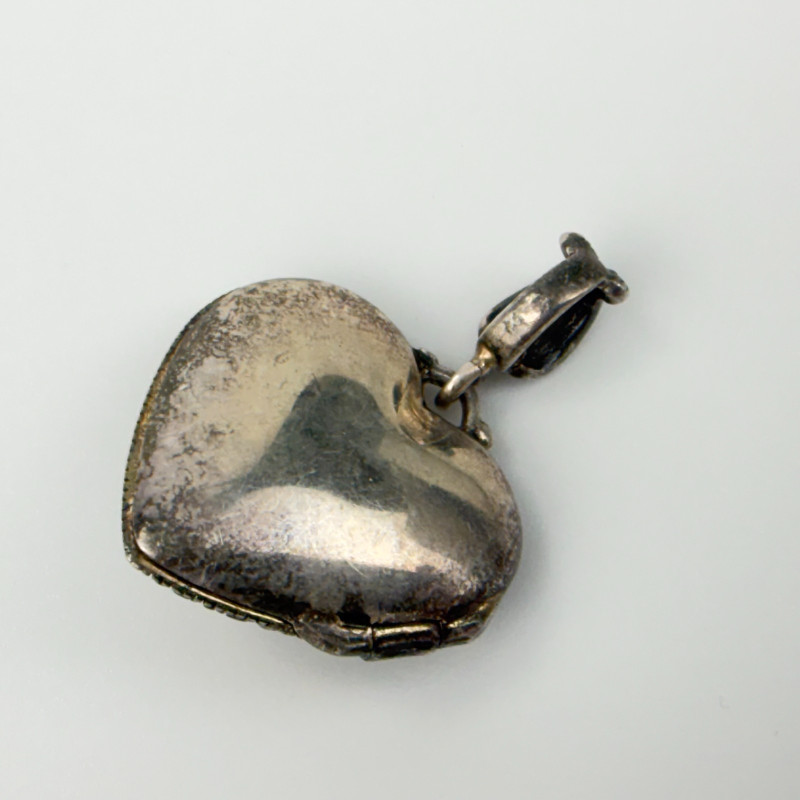 Vintage Marcasite Mother of Pearl Heart Locket/Pendant Sterling Silver Thailand