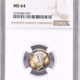 1942 NGC MS 64 10C  MERCURY DIME COLOR 